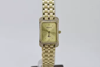 Желтые 14k 585 золотые наручные часы Lady Geneve lw054ydg&lbw007y