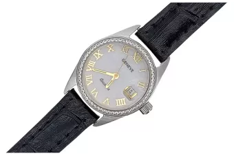 Blanca dama de oro de 14k Geneve reloj Pearl línea lw078wdpr