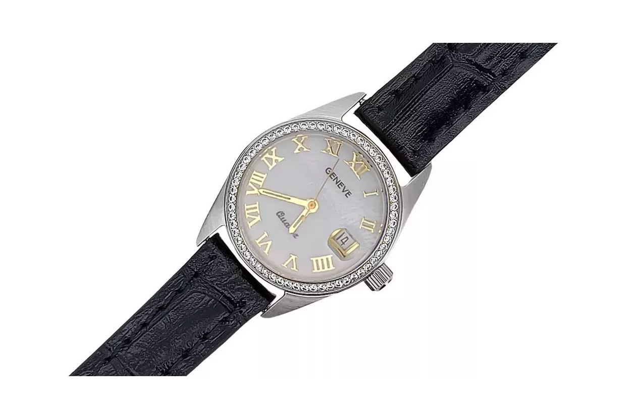 Zegarek damski z białego złota 14k Geneve lw078wdpr z perłową tarczą