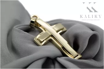 Желтое 14k твердое золото Католический крест кулон ctc031y