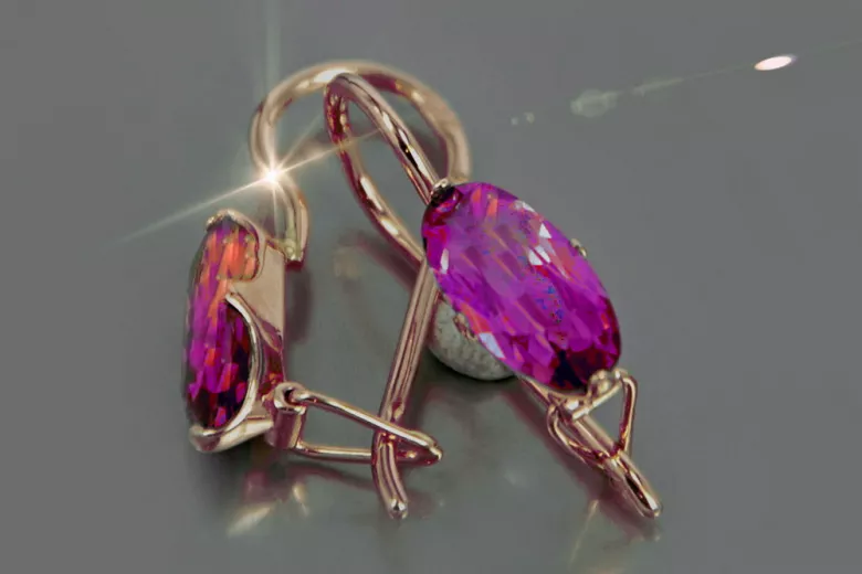 Boucles d’oreilles en or rose soviétique russe 14k 585 vec011 alexandrite rubis émeraude saphir ...