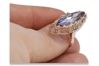 Anillo de oro rosa soviético ruso 14K Alejandrita Rubí Esmeralda Zafiro Zircon 585 vrc005