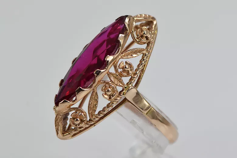 Russian Soviet rose 14k 585 gold Alexandrite Ruby Emerald Sapphire Zircon ring  vrc005