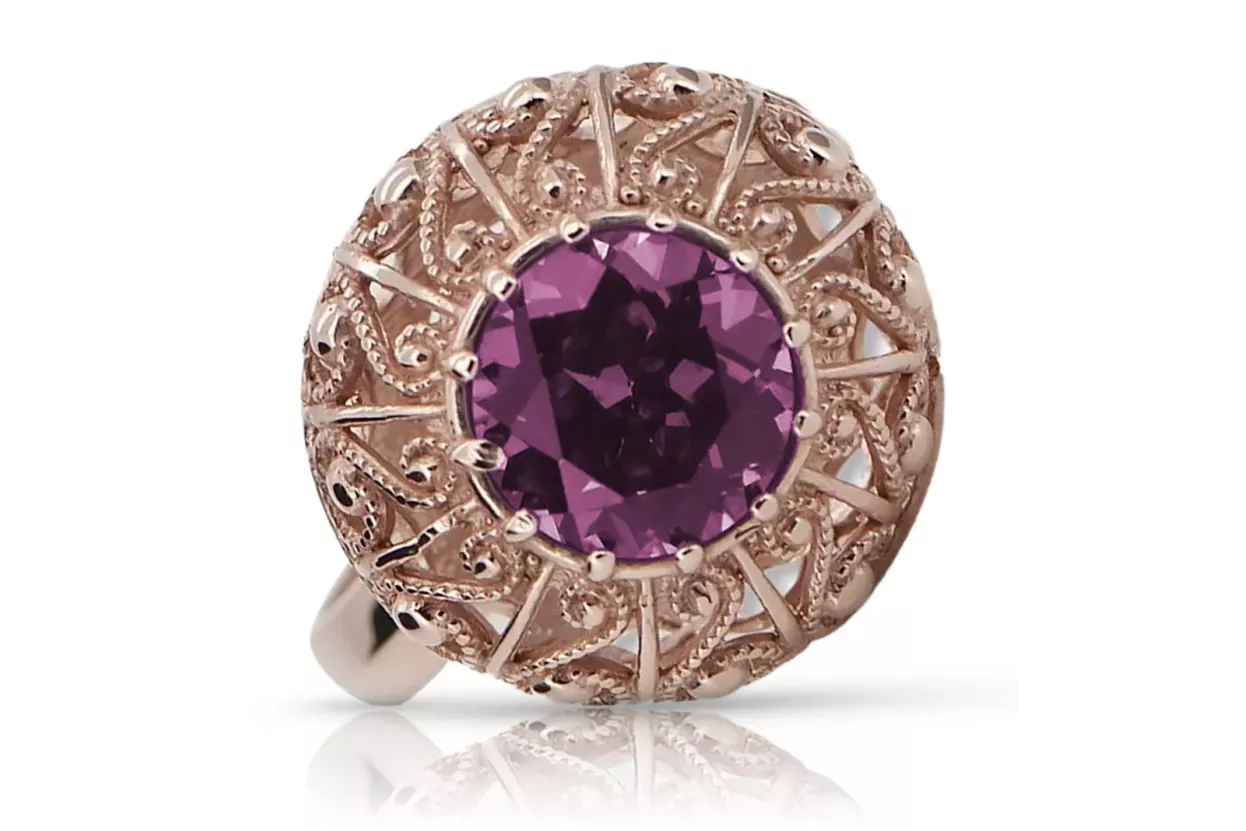 Ring Vintage Schmuck Amethyst Originales Vintage-Roségold aus 14 Karat vrc059r