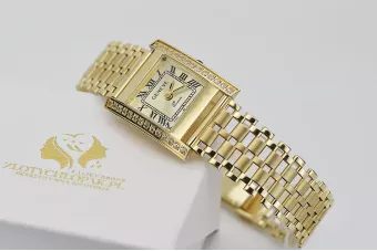 Amarillo de oro de 14k Lady Geneve reloj cuadrado lw035ydyy