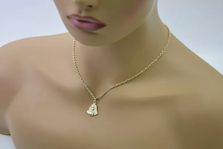 Maica Domnului medalion & diamant tăiat 14k lanț de aur