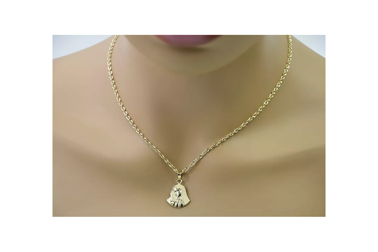 Maica Domnului medalion & diamant tăiat 14k lanț de aur