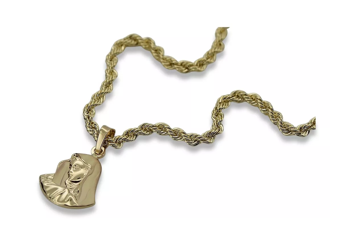 Mère de Dieu vierge Mary 14k or pendentif & Corda chain pm004y14έcc019y