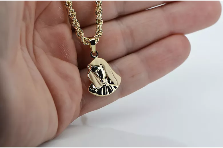 Mother of God virgin Mary 14k gold pendant & Corda chain pm004y14&cc019y