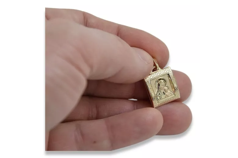 Gold 14k 585 Medaillon-Ikonenanhänger „Mutter Gottes Jungfrau Maria“ pm001y