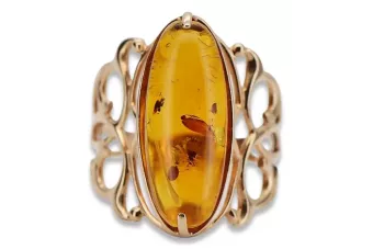 Russischer Rosé-Sowjet-Ring aus der UdSSR, rot, 585 583 Gold, Bernstein vrab008
