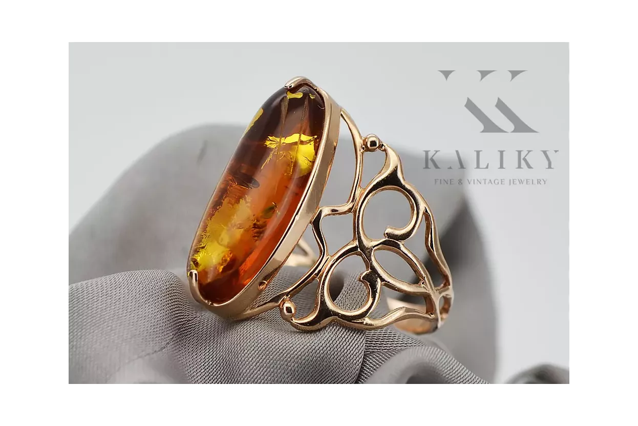 Rose russe rose soviétique rouge 585 583 or amber ring vrab008