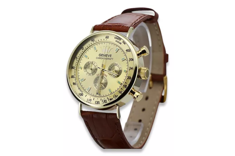 Elegante reloj de hombre con correa de oro 14k 585 Geneve mw012y-y