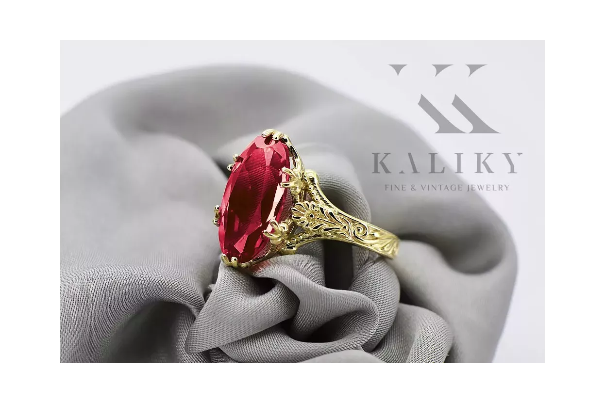 18K Yellow Gold Ruby Ring Vintage Polish Jewelry