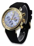 14K Gold Men's Watch, Blue Dial, Leather Strap, 40mm