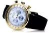 14K Gold Men's Watch, Blue Dial, Leather Strap, 40mm