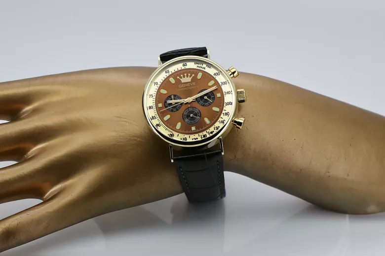 Жовтий 14k 585 золотий чоловічий годинник Geneve mw012y-br