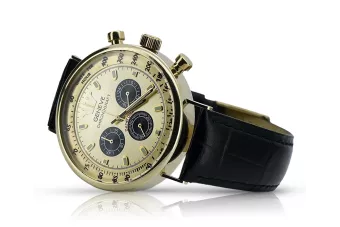 Złoty elegancki zegarek na pasku męski 14k 585 Geneve mw012y-gb