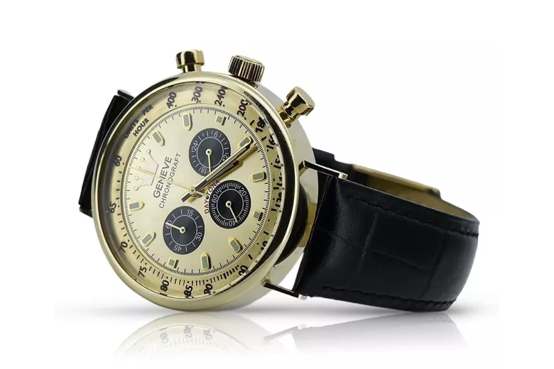 Жовтий 14k 585 золотий чоловічий годинник Geneve mw012y-gb