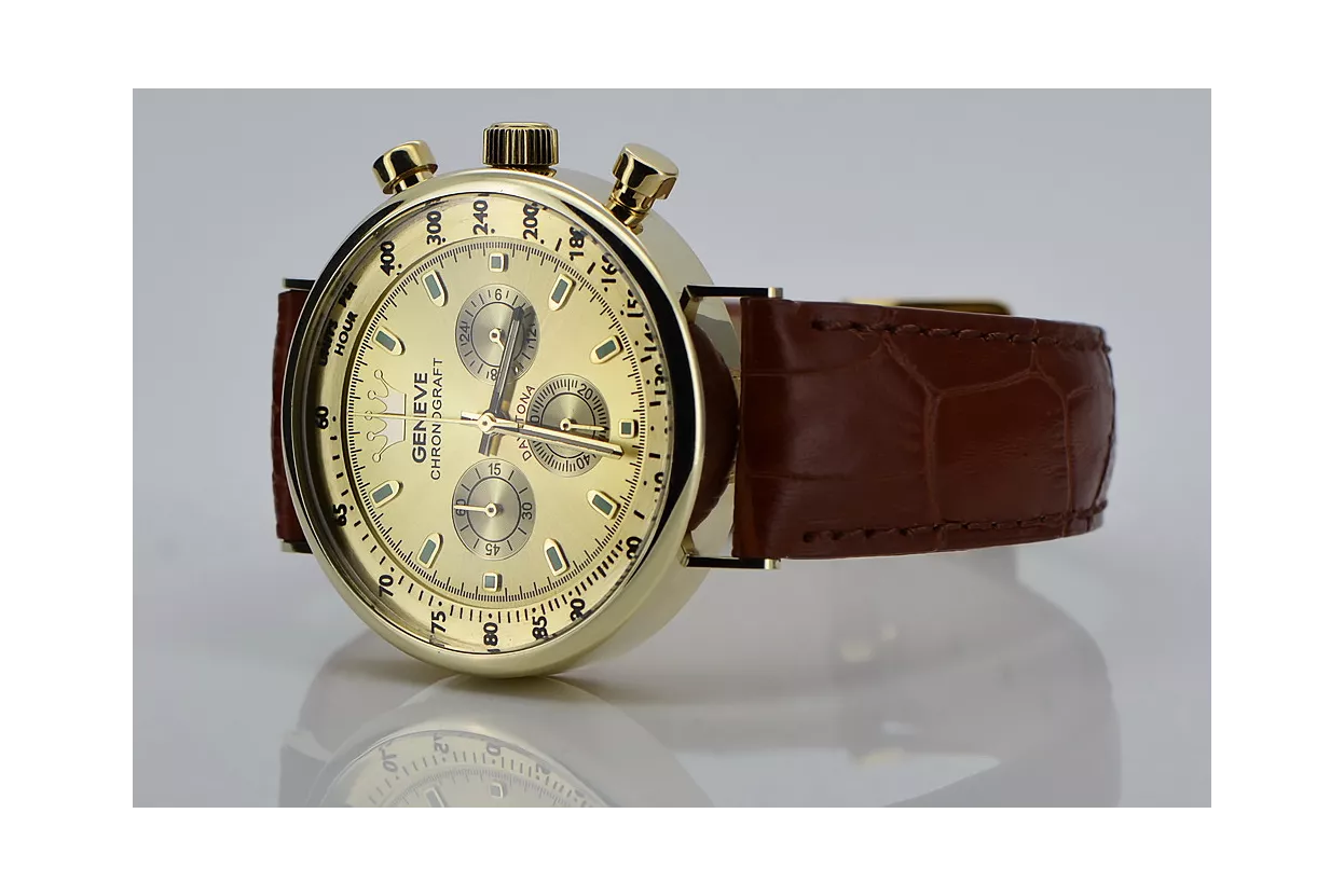 Elegante reloj de hombre con correa de oro 14k 585 Geneve mw012y-y