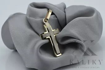 Cruz católica de oro macizo de 14 k en blanco y amarillo ctc031yw