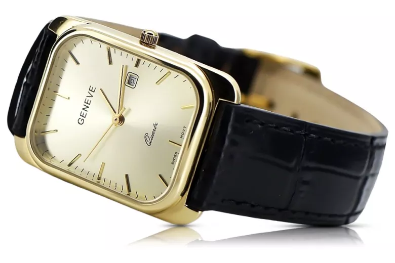 Gold men's watch Geneve ★ zlotychlopak.pl ★ Gold purity 585 333 Low Price!