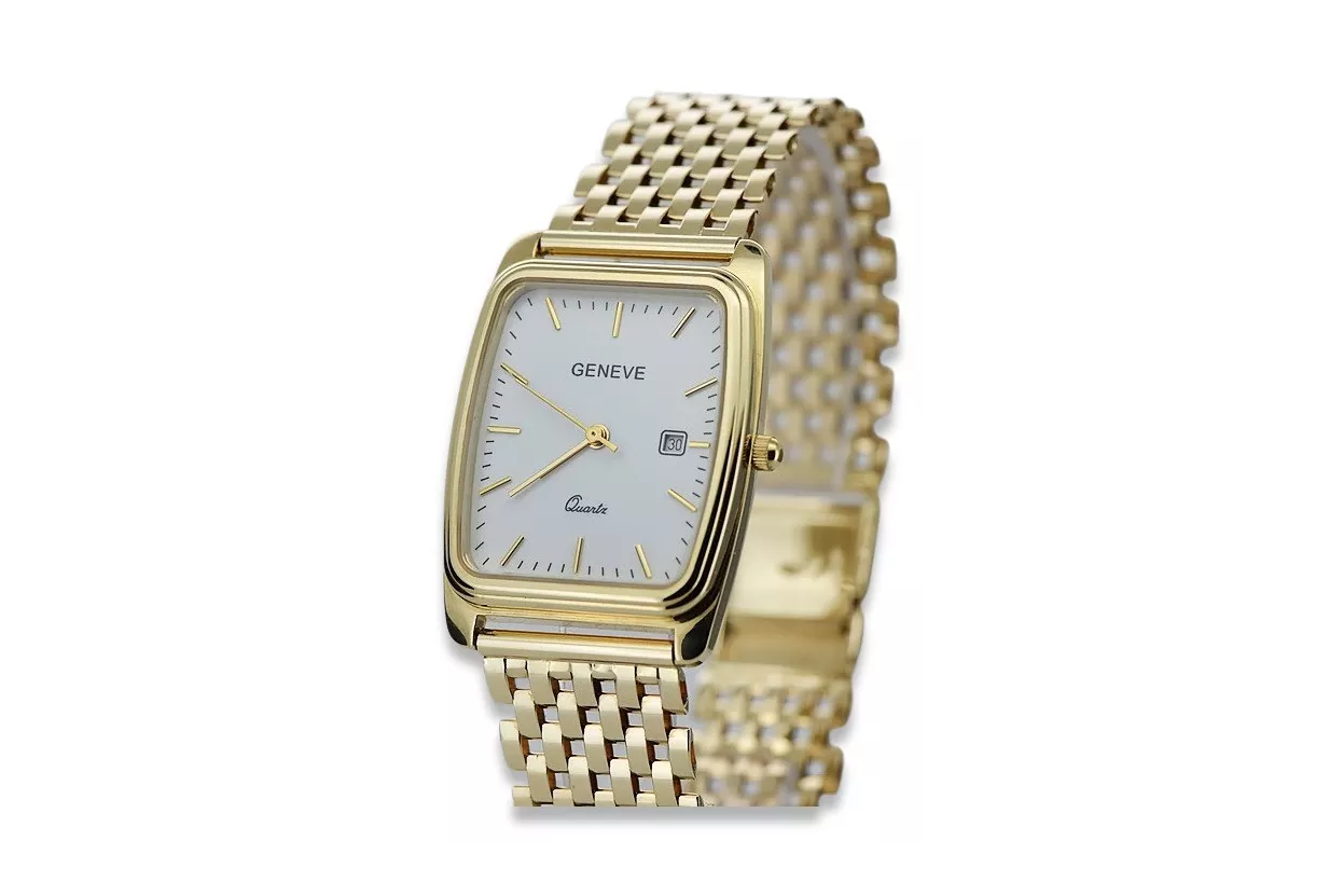 Goldene Herrenuhr Geneve ★ zlotychlopak.pl ★ Gold Reinheit 585 333 Niedriger Preis!