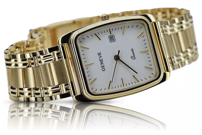 Gold men's watch Geneve ★ zlotychlopak.pl ★ Gold purity 585 333 Low Price!