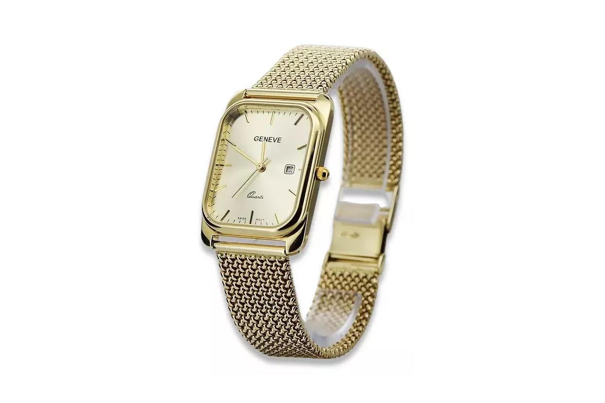 Gold men's watch Geneve ★ zlotychlopak.pl ★ Gold purity 585 333 Low Price!