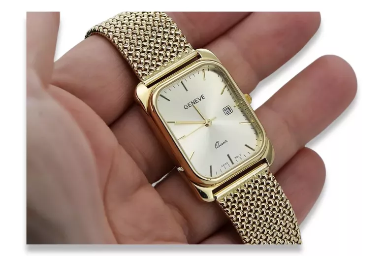 Gold men's watch Geneve ★ zlotychlopak.pl ★ Gold purity 585 333 Low Price!