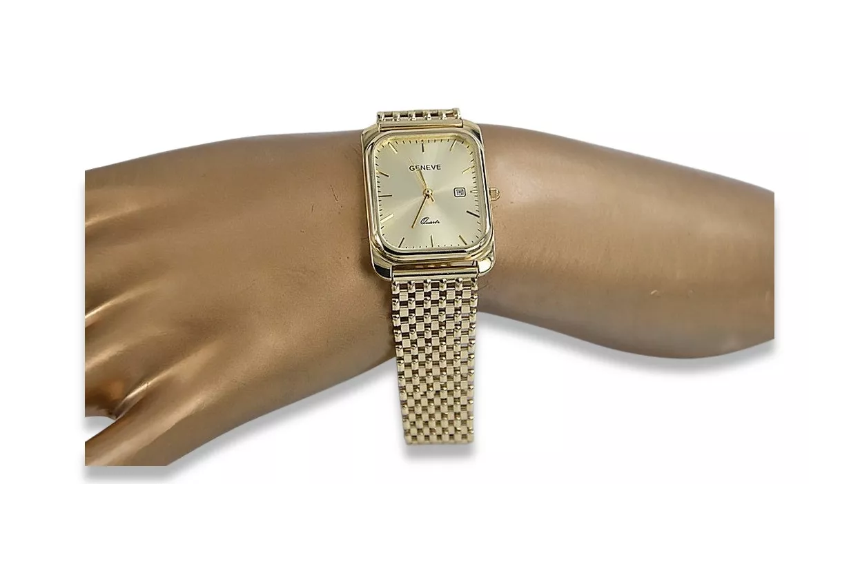 Gold men's watch Geneve ★ zlotychlopak.pl ★ Gold purity 585 333 Low Price!