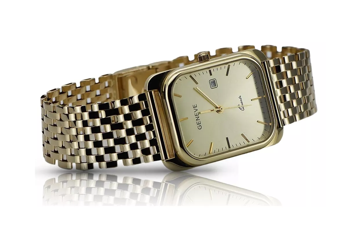 Gold men's watch Geneve ★ zlotychlopak.pl ★ Gold purity 585 333 Low Price!