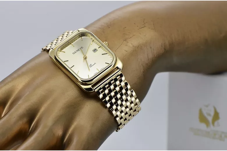 Gold men's watch Geneve ★ zlotychlopak.pl ★ Gold purity 585 333 Low Price!