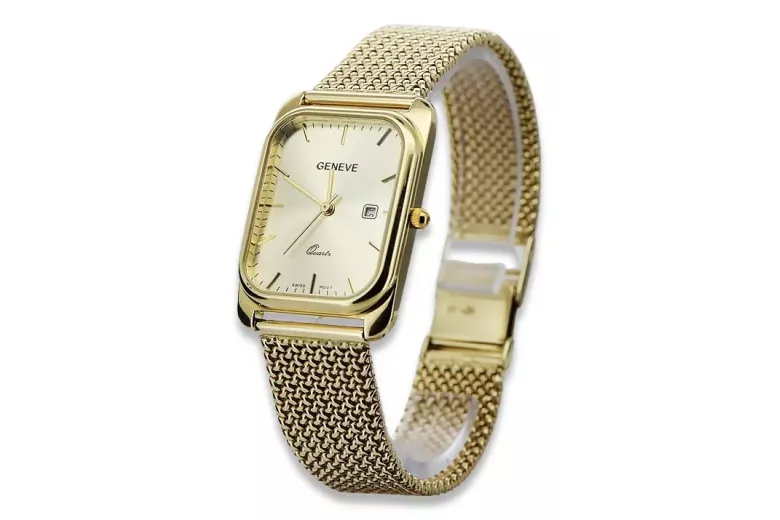 Montre masculine rectangulaire en or 14k, Italie, 36,8mm