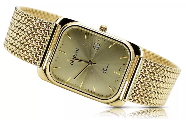 Reloj masculino rectangular de oro 14k, Italia, 36.8mm