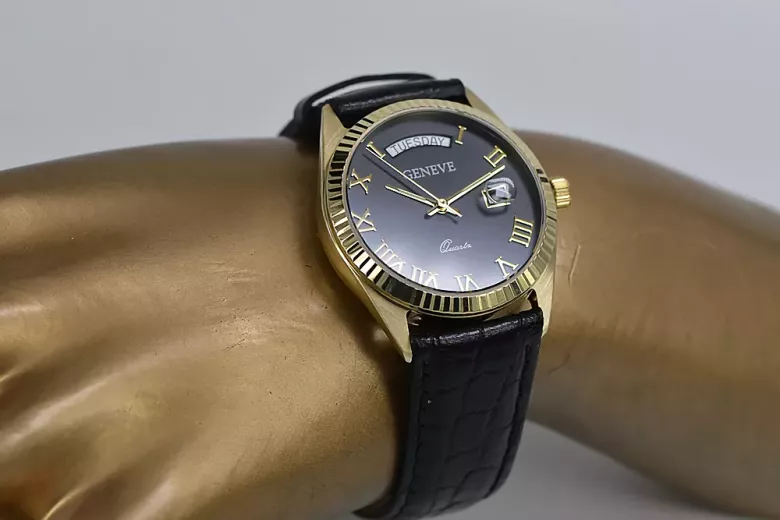 Reloj de Hombre de Oro 14k, Esfera Negra, Cuarzo, 41mm