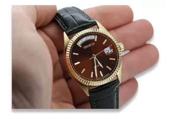 Geneve Gelbgold-Armbanduhr für Damen und Herren mit braunem Zifferblatt MW013YDBR