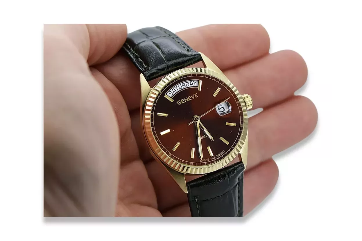 Gold men's watch Geneve ★ zlotychlopak.pl ★ Gold purity 585 333 Low Price!