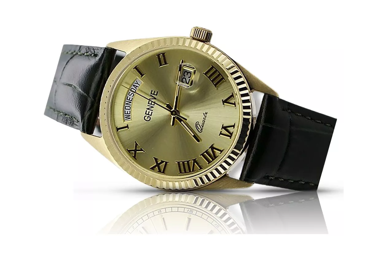 Gold men's watch Geneve ★ zlotychlopak.pl ★ Gold purity 585 333 Low Price!