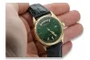 Yellow 14k gold men's women's Geneve green dial watch mw013ydgr