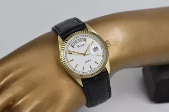 Amarillo de oro de 14k hombres mujer Geneve reloj de línea blanca mw013ydw