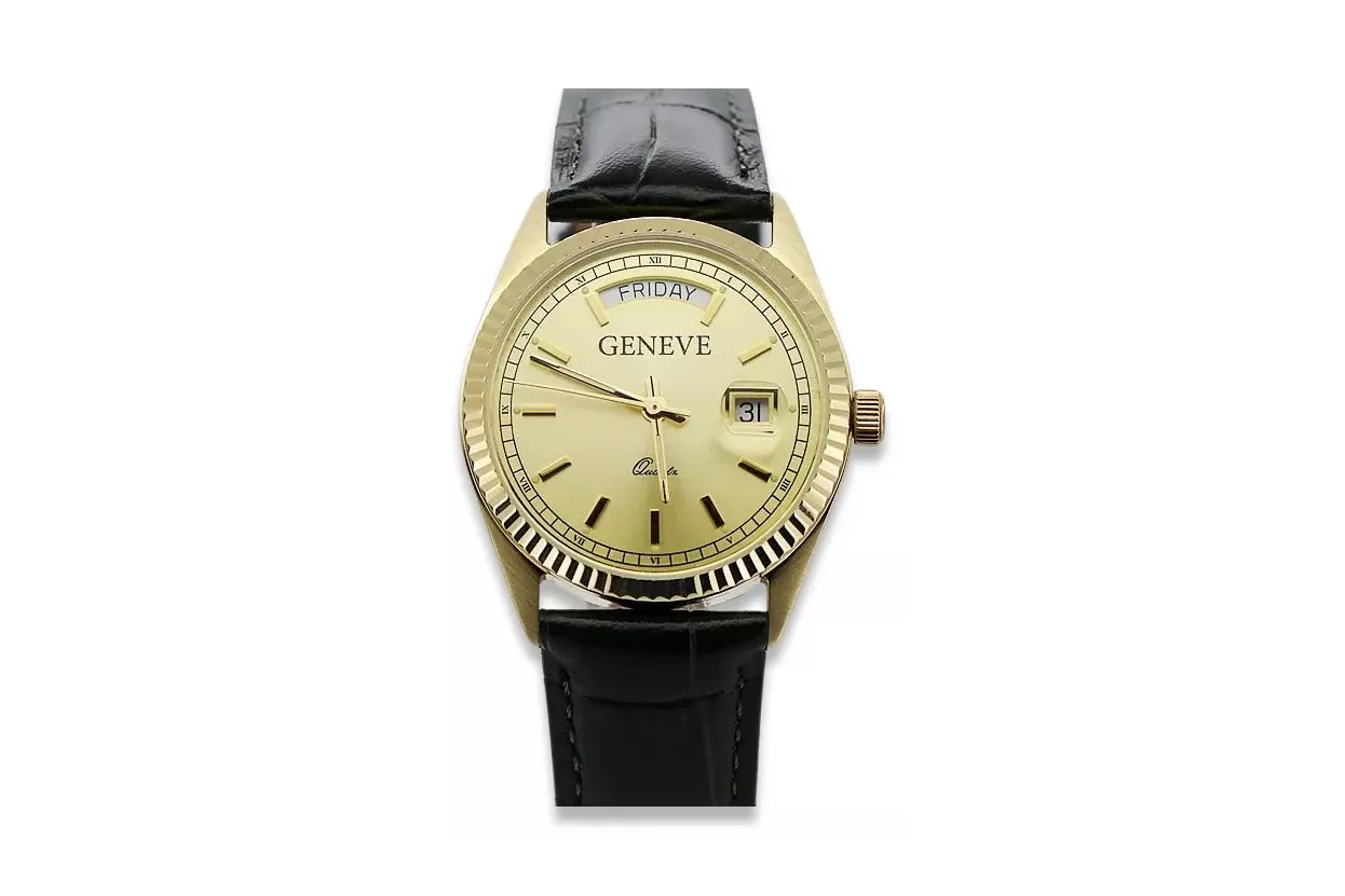 Gold men's watch Geneve ★ zlotychlopak.pl ★ Gold purity 585 333 Low Price!