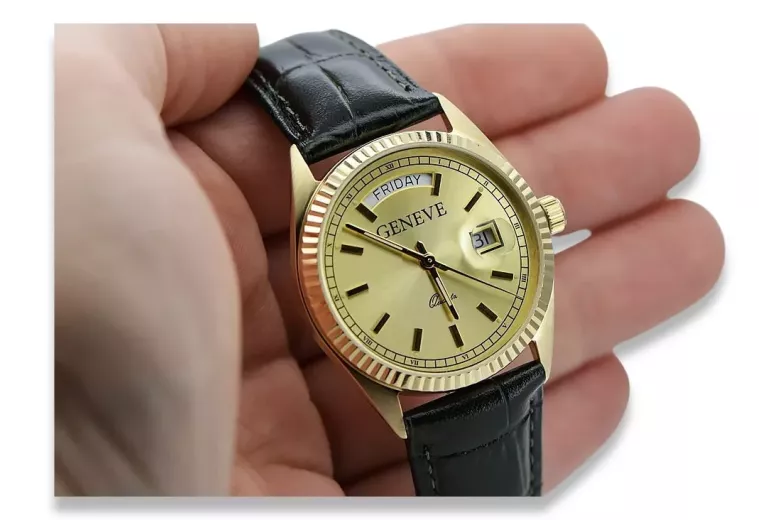 Gold men's watch Geneve ★ zlotychlopak.pl ★ Gold purity 585 333 Low Price!