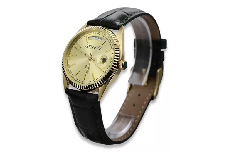 Gold men's watch Geneve ★ zlotychlopak.pl ★ Gold purity 585 333 Low Price!