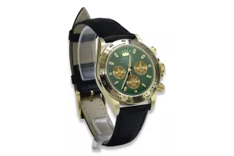 Reloj Geneve de oro amarillo de 14k 585 para hombre estilo Rolex con esfera verde mw014ydgr