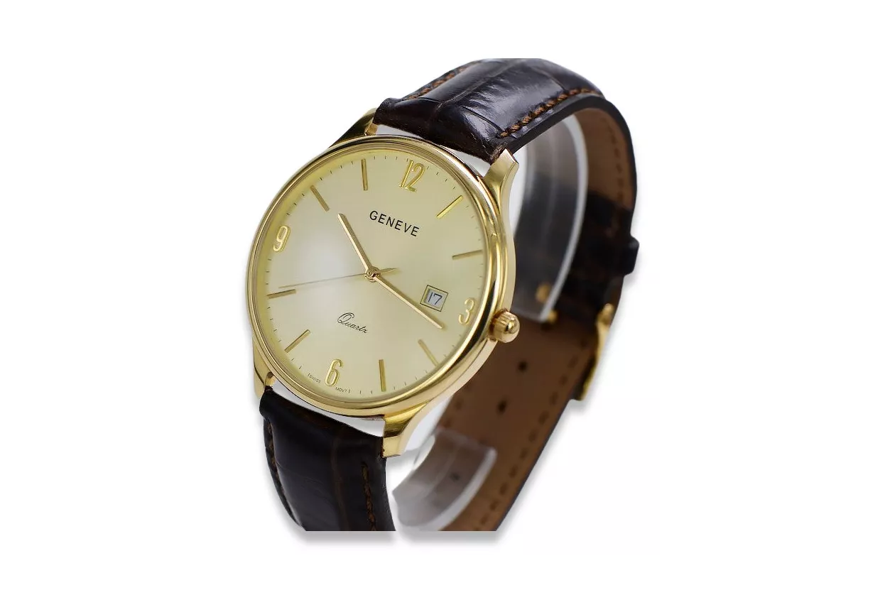 Gold men's watch Geneve ★ zlotychlopak.pl ★ Gold purity 585 333 Low Price!