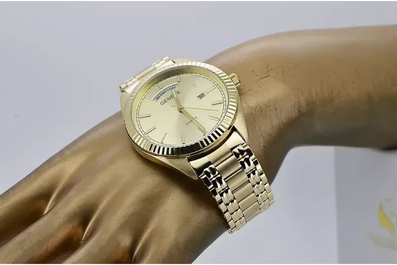 Gold men's watch Geneve ★ zlotychlopak.pl ★ Gold purity 585 333 Low Price!