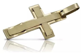 Jaune 14k or solide Croix catholique pendentif ctc031y