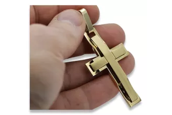 Jaune 14k or solide Croix catholique pendentif ctc031y