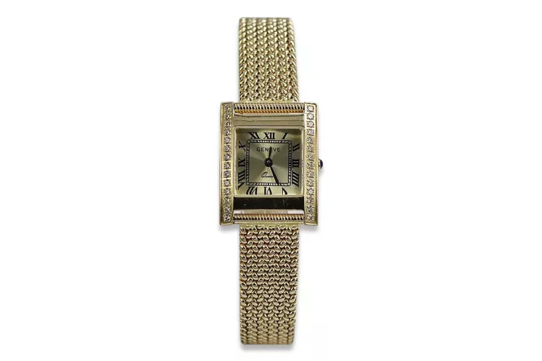 Reloj de Oro 14K para Mujer, Rectangular, Italiano, Circonita